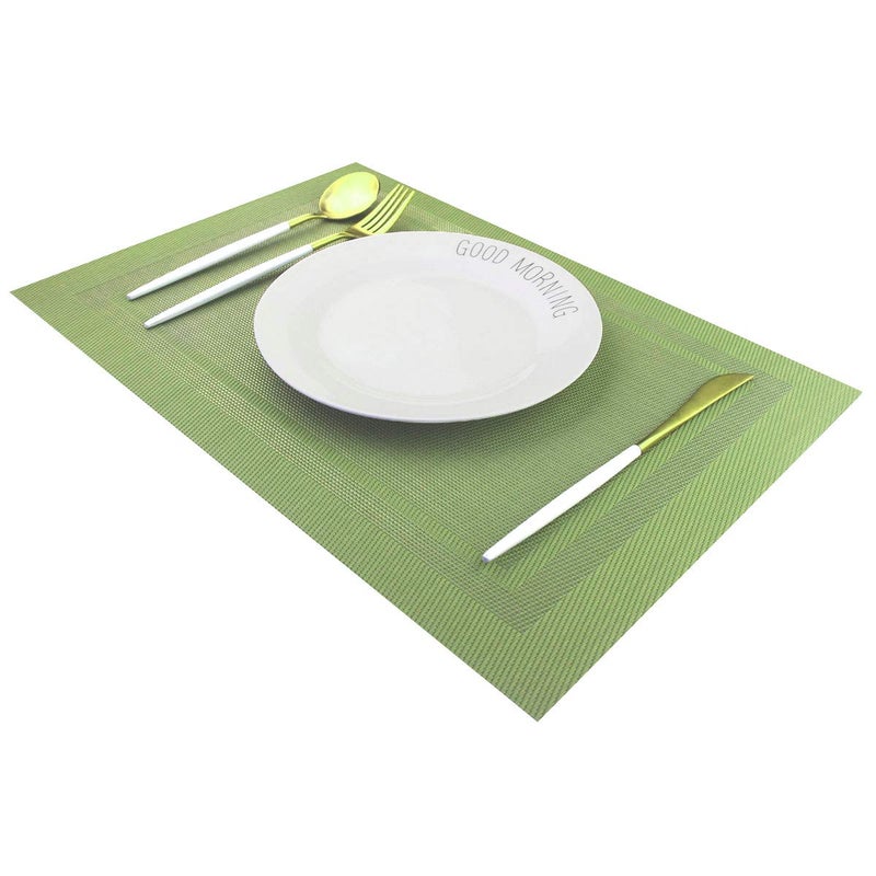 PIGCHCY Heat Insulation Non Slip Plastic Placemats,Washable Easy to Clean Woven Vinyl Kitchen Stain Resistant Placemats for Dining Table Set of 6 (Olive Green) - Image 3